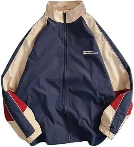 Pbkabiug Vintage Women Jackets Hip Hop Style Patchwork Windbreak Unisex Streetwear Lightweight Jackets Bomber Jackets (Blue red,L,Large)