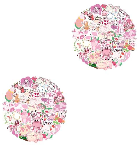 OSALADI 200stücke Cartoon Aufkleber Niedliche Strawberry Cow Sticker Für Laptop Skateboard Koffer Und Mehr Selbstklebend Kinderfreundlich Für Kreative Dekorationen