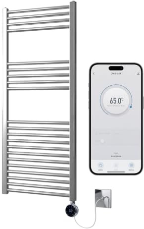 Greened House Chrome Electric WiFi Heated Towel Rail 400mm W x 1200mm H | Smart WiFi Controlled, Flat Design, 7 Day Programming, App Compatibility