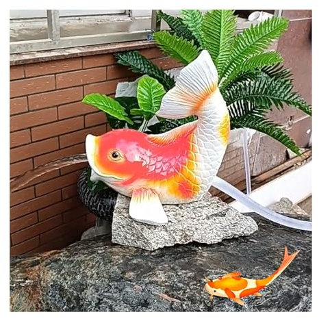 Pond Spitter, Garden Decor for Koi pond, fountain spitter for small ponds, Koi Fish fountain spitter with Hose, pool fountains for above ground pools, Painted Koi Figurine, for Koi Ponds and Water Gar
