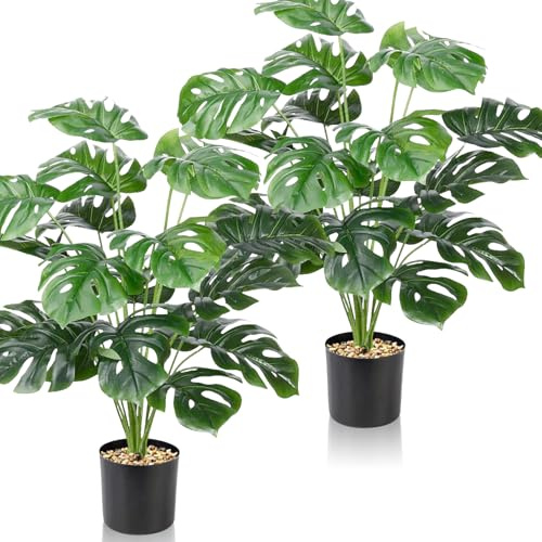 Cnwinu Plantas artificiales de imitación para interiores, 2 unidades, palmera artificial grande de plástico para oficina, hogar, jardín, decoración interior y exterior (monstruo grande)