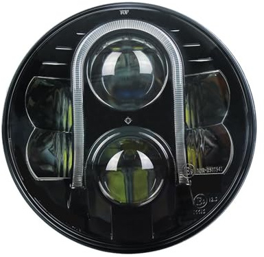 CJMPZKVRY 17,8 cm runder H6024 abgedichteter Strahl, Motorrad-Scheinwerfer, LED-Scheinwerfer, Umbau-Ersatz, Motorrad (schwarz mit DRL)