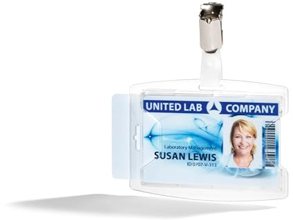 Durable Ausweishalter mit Clip für 2 Karten, 25 Stück, transparent, 896219 | Kartenhalter aus PP, seitliche Aussparung zur Entnahme, Nutzung im Hoch- oder Querformat, 54 x 85 mm