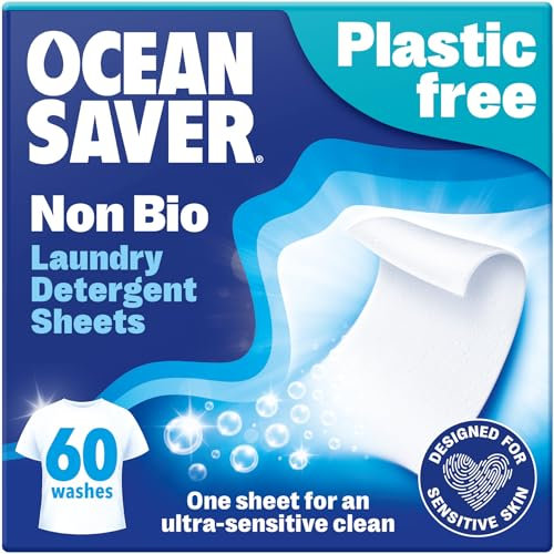 OceanSaver Eco Laundry Detergent Sheets | Non-Bio | Eco-Friendly, Biodegradable & Freshly Scented | Zero-Waste & Removes Tough Stains | Vegan, Plastic & Cruelty-Free | Plant Based Formula (60 Washes)