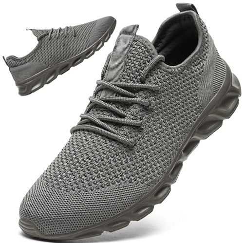 Linenghs Mens Shoes Running Gym Walking Light Breathable Casual Shoes Tennis Sneakers Lace Up Mesh Workout Sports Shoes,Dark Grey Size 11