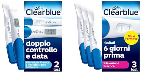 Test di Gravidanza ClearBlue Rilevazione Precoce, Confezione Combinata, doppio controllo e data, 5 Test (1 Digitale e 4 Visuali)