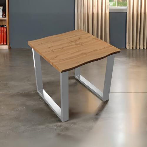 Bett11 Esstisch 80x80 cm Holz 40mm, Eiche-Optik, U-Gestell Silber, Baumkantentisch aus Holz, Casa Massiva