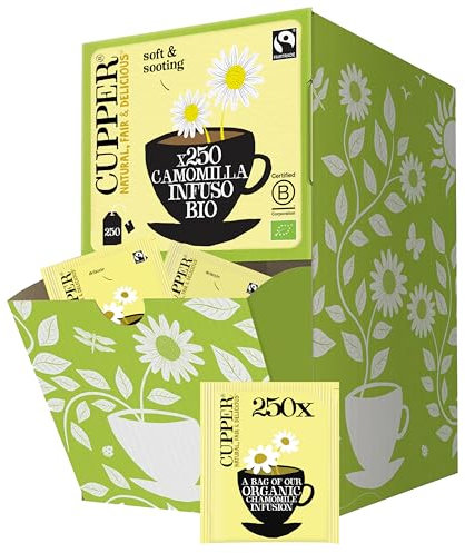 CUPPER Infuso di Camomilla Bio, Tisana Calmante Biologica, Formato Convenienza per Casa, Ufficio e Catering, con Filtri 100% Biodegradabili e Non Sbiancati, Confezione Maxi da 250 Bustine