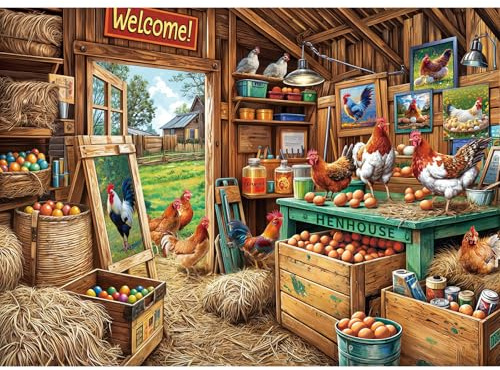 Puzzles 1000 Pieces for Adults jigsaw puzzles for adults 1000 Piece Puzzle Challenging Game for The Whole for Women, Gifts for Men, Theme:Chicken Coop