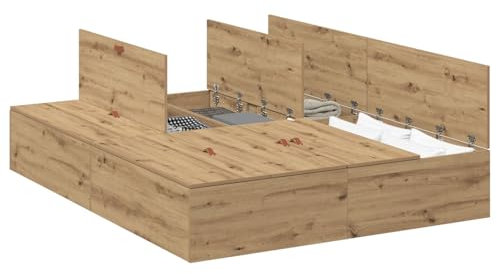 vidaXL Bettgestell Artisan-Eiche 140 x 200 cm Holzwerkstoff, Geräumiges Bett, modernes Gestell, Funktionelles Design, ordentlicher Raum, stylische Möbel, platzsparende Lösung