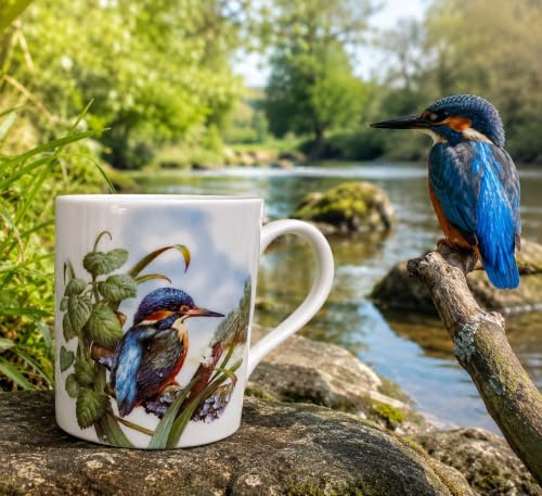 Rainbow Decors Kingfisher in Nature Scene Mug Fine Bone China 400 ml 14 fl oz Large Balmoral Cup Hand Decorated in UK