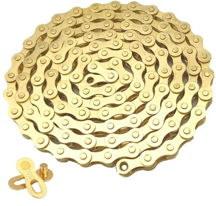 QitinDasen 10 Fach Fahrradkette, 1/2 X 11/128 Inch 116 Glieder Fahrrad Kette, mit 10 Fach Fahrrad Kettenverbinder (Gold)
