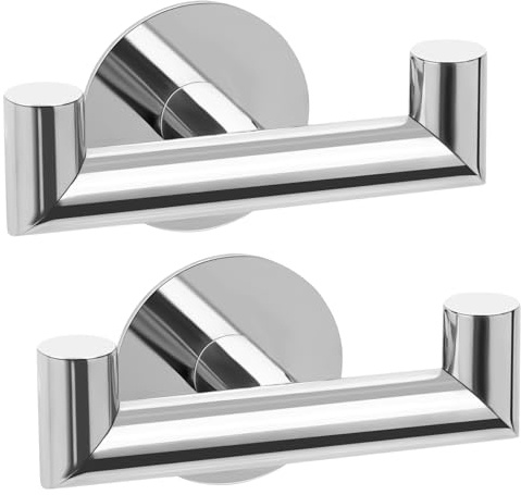YUET Gancio per asciugamani da bagno doppio lucido, autoadesivo, ganci appendiabiti, in acciaio inox SUS 304, resistente, senza trapano, per bagno e hotel, 2 pezzi, cromato