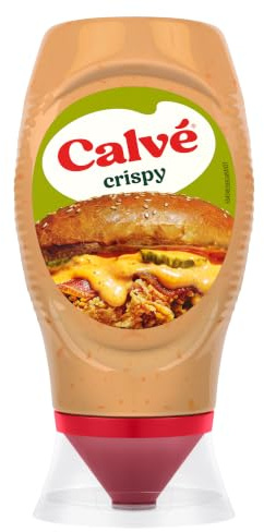 Calvé Salsa Crispy, Formato 250 ml Top Down, Salsa con Cetriolini e Cipolla Ispirata ai Fast Food, Gusto Intenso e Cremoso per Burger, Sandwich, Nuggets e Snack Salati