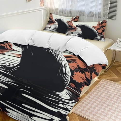 Black Beaver 3 Pieces Bedding Set Super Soft Cozy Duvet Cover Set Lighweight Microfiber Comforter Cover with Zipper for Adult Bedroom Decor All Season 90x90