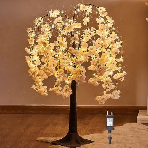 LOGT LED Beleuchteter Kirschblütenbaum, 210CM Große Weihnachtsbaum Lichterbaum mit Stecker und Kabel Fairy Lights, Pink Flower Faux Tree Lichter Deko Innen und Außen Baum Lichter Florence,180cm