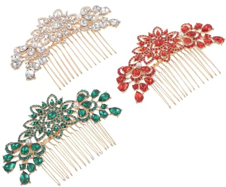 FIXOSHEE 3pcs Rhinestone Wedding Hair Comb Sparkly Flower Haircombs for Women Metal Rhinestone Side Combs Hairpins for Wedding Party