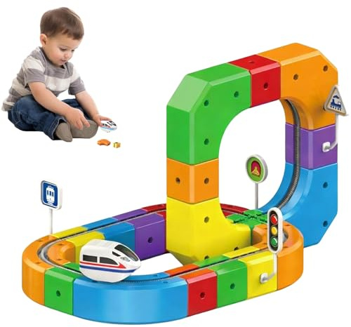 Ensemble de Train Électrique, Jouet de Chemin de Fer avec Voies et Cascades - Ensemble de Construction Modulaire avec Chargement USB, Train de Noël pour Enfants à partir de 3-6-8 Ans (51 Pièces)
