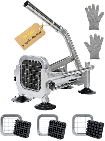 LUNEKUCK Coupe-Frites Manuel en Acier Inoxydable Coupe Frite Professionnel avec Lames 6,5 mm / 9 mm / 13 mm Coupe Pomme De Terre pour Frite Idéal pour Patates Douces Carottes Et Concombres