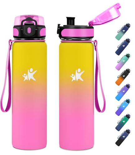 JAPORIA Bottiglia Termica 1L, Borraccia, senza BPA, Borraccia Termica Doppia Parete, Bottiglia Termica per Palestra, Outdoor, l'école, Sport