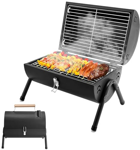 Barbecue portatile a carbonella, piccolo barbecue da tavolo, doppio lato e resistente, mini barbecue affumicatore per cucinare all'aperto, campeggio, escursionismo, spiaggia, giardino, cortile, picnic