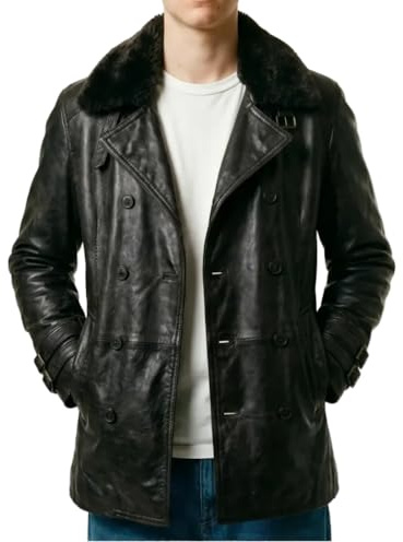 Leon K RE 9 Black Coat Real Leather Jacket (US, Alpha, Medium, Regular, Regular)