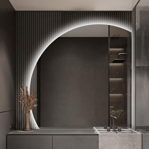 Specchio da bagno intelligente retroilluminato da 40 pollici e 32 pollici con LED a 3 colori, specchio decorativo da parete a mezzaluna senza cornice, antiappannamento e dimmerabile da 36 pollici e 2