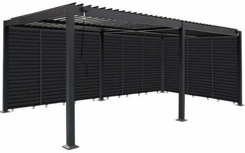 Pergola bioclimatique avec 9 persiennes en Aluminium Kensington - 3 x 6 m - Gris