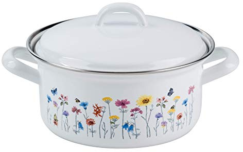 Riess, 0127-070, Topf mit Deckel Ø 18cm, FLORA, Emaille, Vol. (rec.): 0,8 Liter, Made in Österreich, LBH: 20,5x15,8x11,2cm, 0,728kg, Induktionskocher kompatibel, Gasherd geeignet, Ofenfest