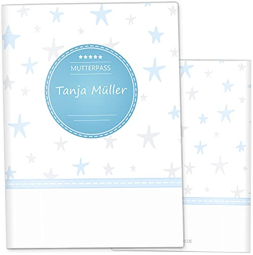 OLGS Mutterpasshülle 3-teilig personalisiert Stern | Baby Schwangerschaft Geschenkidee Schutzhülle für den Mutterpass | Für werdende Mütter (Mutterpass personalisiert, Stern Blau)