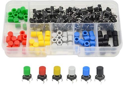 WGCD 72 piezas momentáneo Tacto Tacto Pulsador Micro Interruptor 6 x 6 x 9 mm 7 Color Cap.