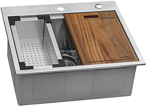 Ruvati 25 x 22 inch Workstation Drop-in Tight Radius Topmount 16 Gauge Stainless Steel Ledge Kitchen Sink Single Bowl - RVH8023