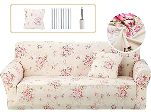 Elastisch Sofa Überwürfe Sofabezug, Morbuy Eleganter Jacquard Ecksofa L Form Stretch Antirutsch Armlehnen Sofahusse Abdeckung für Sofa Couchbezug Sesselbezug (3 Sitzer,Romantische Blumen)