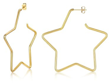 Suplight Creolen Stern Damen Statement Ohrringe 18k Vergoldet 60mm Groß Hoop Earrings Mädchen Frauen Geometrische Ohrringe trendig Accessoire Modeschmuck