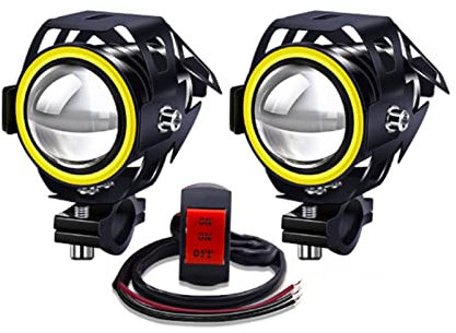 YnGia Fari fendinebbia a LED per guida di motocicli con interruttore a 3 fili 12V 24V, 2PCS U7 Impermeabile LED per motocicletta Fari DRL ausiliari Fascio stabile con alone ambra per moto Quad Scooter