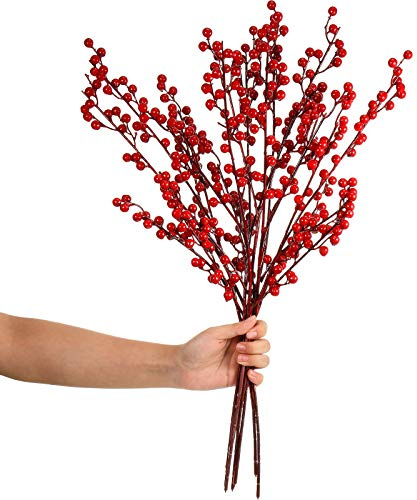 WILLBOND 8 Stücke Künstliche Rote Beeren Stängel 21,6 Zoll Weihnachten Rote Beeren Stechpalme Beeren Zweige für Weihnachtsbaum Neujahr Dekor DIY Handwerk
