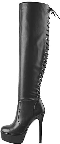 Only maker Damen Langschaft Stiefel Plateau Longboots Schnürstiefel Lederoptik Schwarz 37 EU