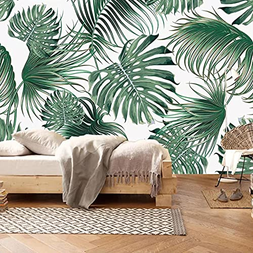 Tapisserie Murales Papier Peint Feuilles Tropicales Nordiques Feuille de Bananier: Trompe L Oeil | Déco Mural Tableaux Muraux Photo Mural Rustique Vintage Chambre Corridor Wallpaper - 350X256cm