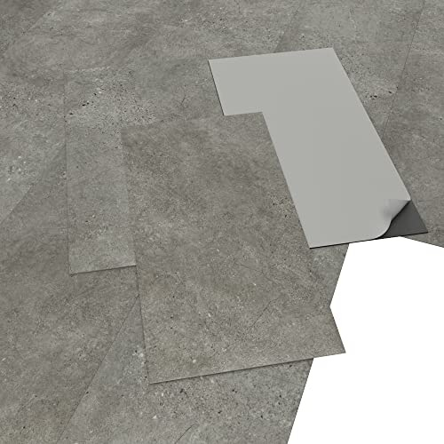 ARTENS - Selbstklebende PVC-Fliesen - FORTE - KANGEAN - Dicke 2 mm - 2,23 m²/ 12 Fliesen - Betoneffekt - Grau