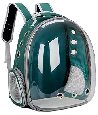 Katzen-Rucksack, groß, durchsichtig, tragbar, belüftet, Tragetasche für Katzen, kleine Hunde, Outdoor, wasserdicht, transparent, atmungsaktiv, Kapsel-Design (grün)
