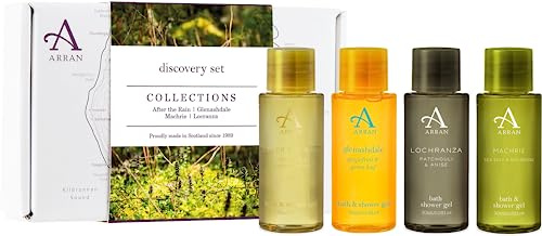 Arran Sense of Scotland Unisex Shower Gel Discovery Gift Set, Including (30ml/1.05oz) After the Rain, Glenashdale, Lochranza & Machrie Collections