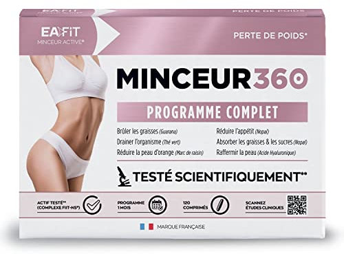 Eafit Minceur - MINCEUR 360 - Programme complet minceur - perte de poids rapide et efficace - Guarana -Chrome - Thé vert - Nopal - Draineur - Bruleur de graisse puissant - 120 comprimes