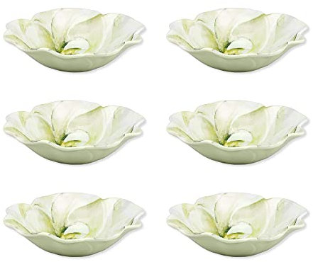 UP ware - Juego de 6 cuencos de melamina, sin BPA, aptos para lavavajillas, con forma de flor, cuencos de cocina para pasta, arroz, sopa y ensalada, cuencos de 8 pulgadas (magnolia)