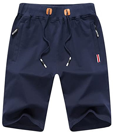 JustSun Sportshorts, korta byxor, herr, bomull med dragkedjefickor, Blå 8703, L