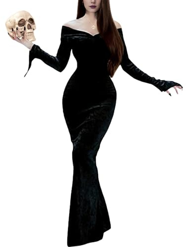 NANAMEEI Women's Long Sleeve Halloween Party Maxi Dress Vintage Women Dress Black S