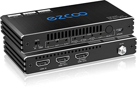 HDMI Splitter 1x2 4K 120Hz with 4:4:4 HDR SPDIF 5.1CH L/R Audio Extractor CEC -HDMI Down Scaler 4K 1080P Sync HDMI2.1 1 in 2 Out HDCP 2.3 48Gbps Supports 4k 120Hz Picture Quality Required by PS5 Xbox