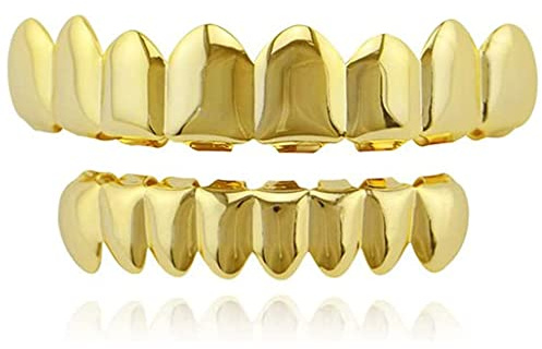 Hip Hop Teeth Grill Set，18K Gold Plated Hip Hop Grillz Plattierte Zähne überzogene Zähne + 2 Extra-Streifen zum Formen，für Teeth für Zahnpflegesets Party Performance(Gold)