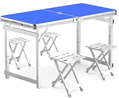 Höhenverstellbarer tragbarer Campingtisch, Leichter Outdoor-Klapptisch, Kleiner kompakter Picknicktisch mit Aluminiumhocker für Grillcamp, Angeln, Campingausrüstung (Farbe: Blau)
