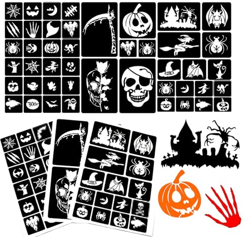 XMASIR Halloween Glitter Tattoo Schablone Kit,Temporäre Tattoo Sticker Set | Für Kinder, Party Dekoration, Zeichnung Vorlagen,
