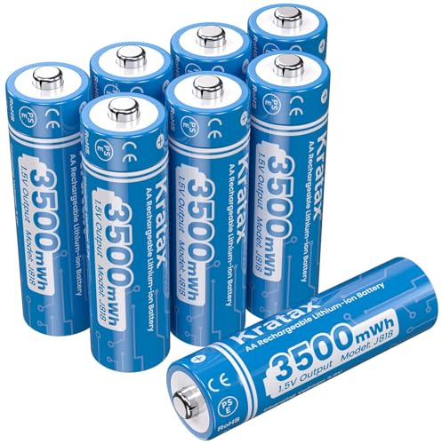 Kratax 1.5V AA Rechargeable Lithium Batteries,3500mWh High Capacity Double AA Li-ion Battery,1600Cycles,Coustant Output for Household Office Device (8*AA Batteries)